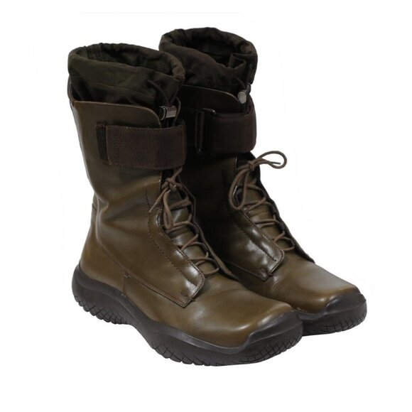 Prada AW99 Runway Square Toe Derby Boot UK10 US11 Green Nylon Leather Chunky Sol - Picture 1 of 12